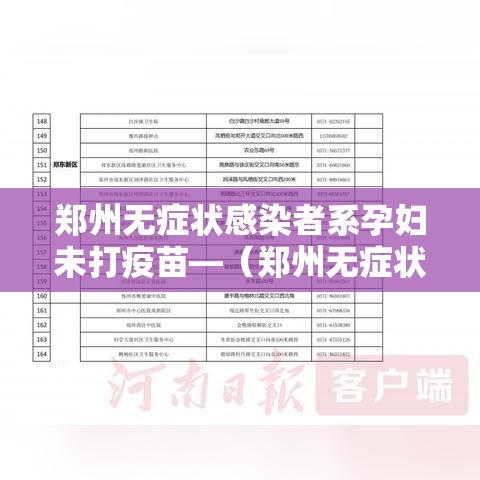 郑州无症状感染者系孕妇未打疫苗—(郑州无症状感染者系孕妇未打疫苗吗) 郑州无症状感染者系孕妇未打疫苗—(郑州无症状感染者系孕妇未打疫苗吗)